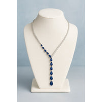 14K White Gold Lariat Necklace with Prong Set Pear Sapphires and Round Diamonds - 4.55 Carat Total Sapphire Weight and 4.32 Carat Total Diamond Weight by Auriventus