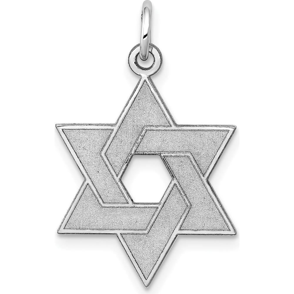 14K White Gold Laser Cut Star of David Pendant with Rhodium Plating - 26mm x 17mm by Oro Pregiato