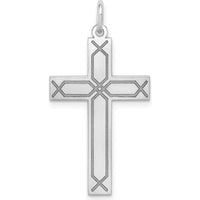 14K White Gold Laser Designed Cross Pendant - 33mm Length, 17mm Width by Oro Pregiato
