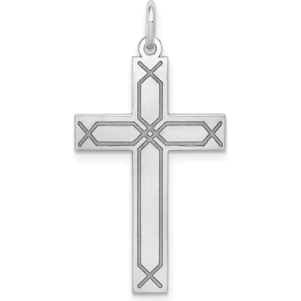 14K White Gold Laser Designed Cross Pendant - 33mm Length, 17mm Width by Oro Pregiato