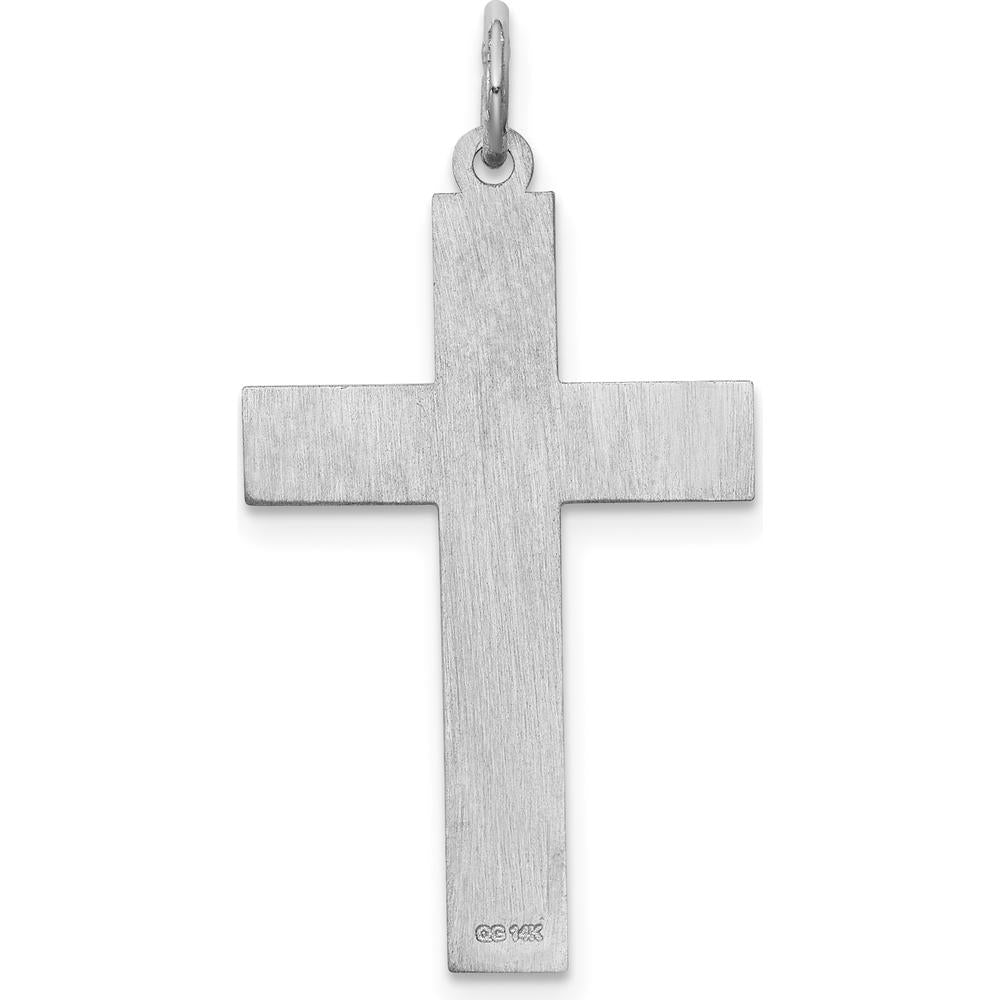 14K White Gold Laser Designed Cross Pendant - 33mm Length, 17mm Width by Oro Pregiato