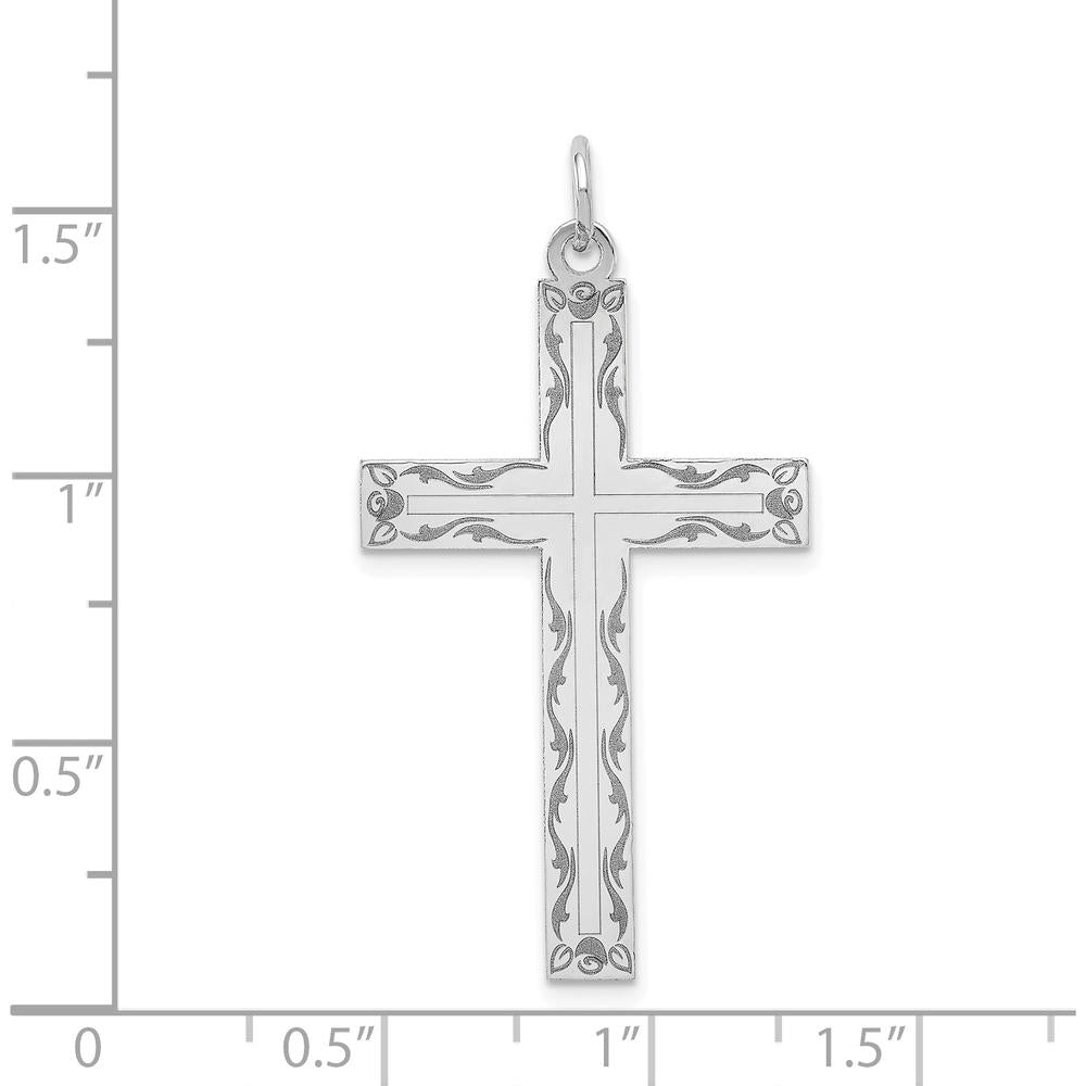 14K White Gold Laser Designed Cross Pendant - Polished & Rhodium Plated by Oro Pregiato