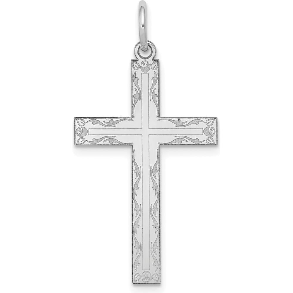14K White Gold Laser Designed Cross Pendant with Polished and Rhodium Plated Finish. by Oro Pregiato