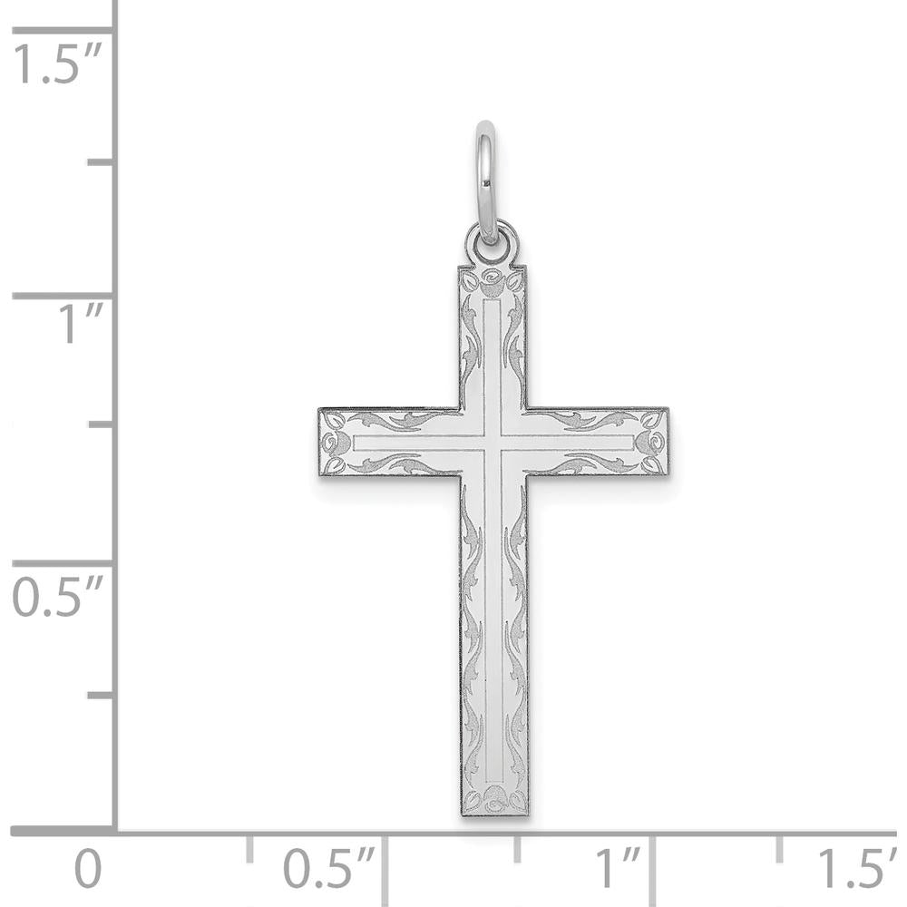 14K White Gold Laser Designed Cross Pendant with Polished and Rhodium Plated Finish. by Oro Pregiato