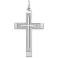14K White Gold Laser Designed Cross Pendant with Rhodium Plating - 33mm Length by Oro Pregiato