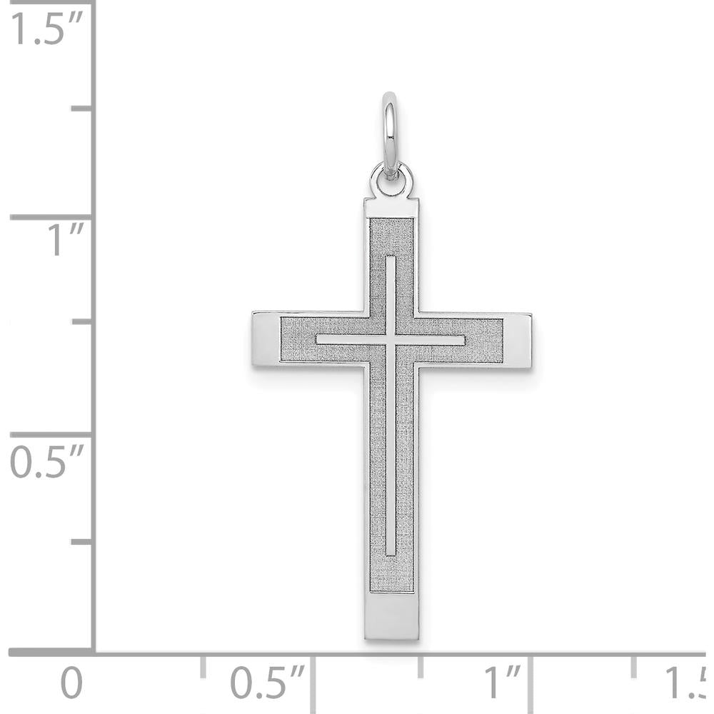 14K White Gold Laser Designed Cross Pendant with Rhodium Plating - 33mm Length by Oro Pregiato