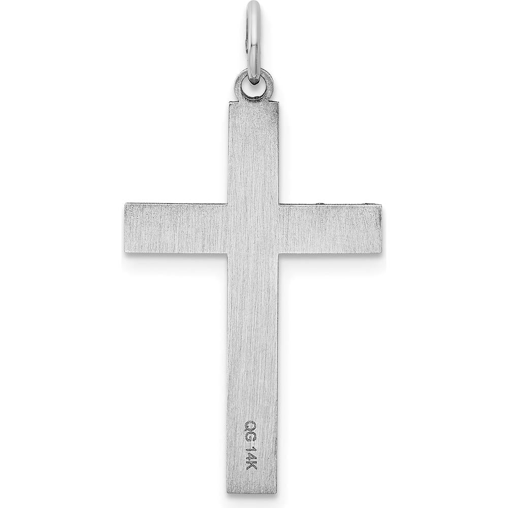 14K White Gold Laser Designed Cross Pendant with Rhodium Plating - 33mm Length by Oro Pregiato