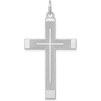 14K White Gold Laser Designed Cross Pendant with Rhodium Plating - 40mm Length by Oro Pregiato