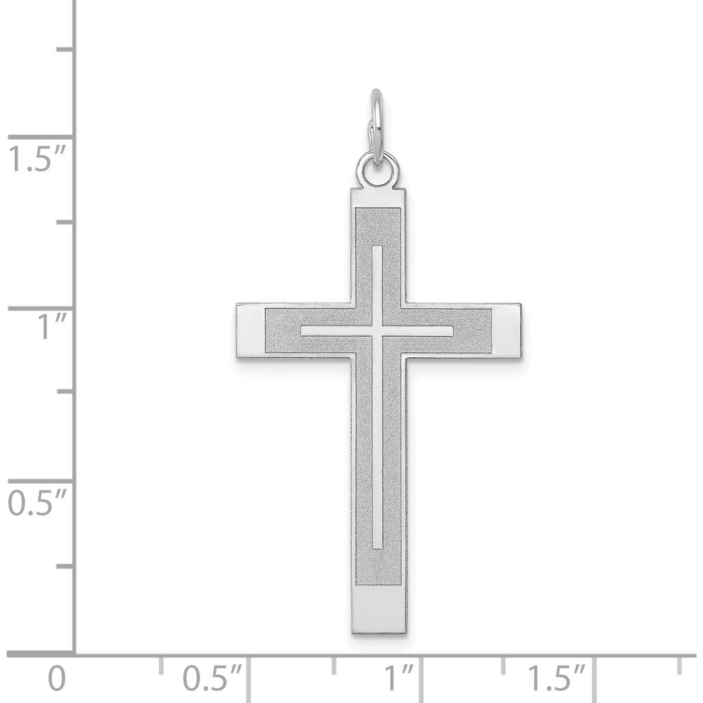 14K White Gold Laser Designed Cross Pendant with Rhodium Plating - 40mm Length by Oro Pregiato