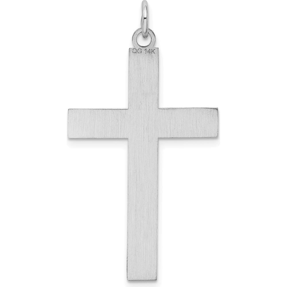 14K White Gold Laser Designed Cross Pendant with Rhodium Plating - 40mm Length by Oro Pregiato