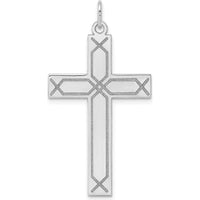14K White Gold Laser Designed Cross Pendant with Rhodium Plating by Oro Pregiato
