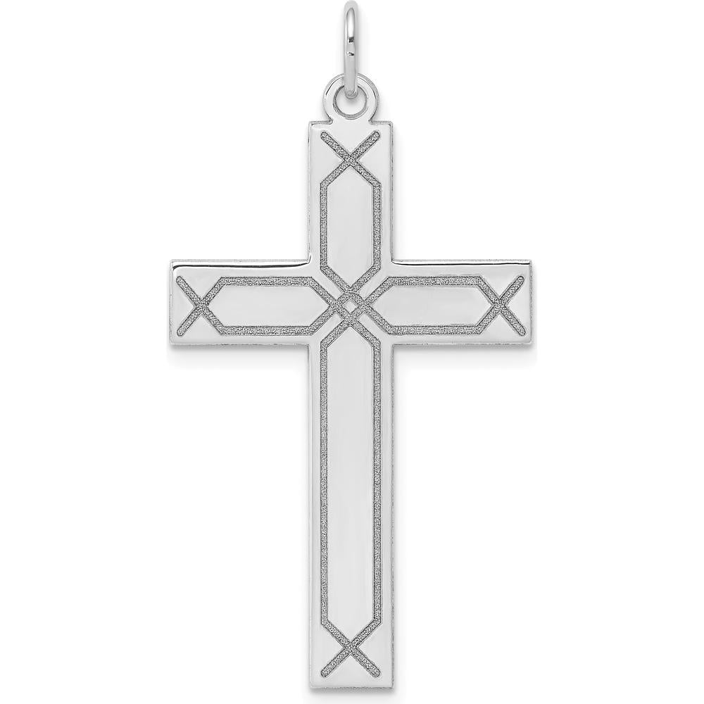 14K White Gold Laser Designed Cross Pendant with Rhodium Plating by Oro Pregiato