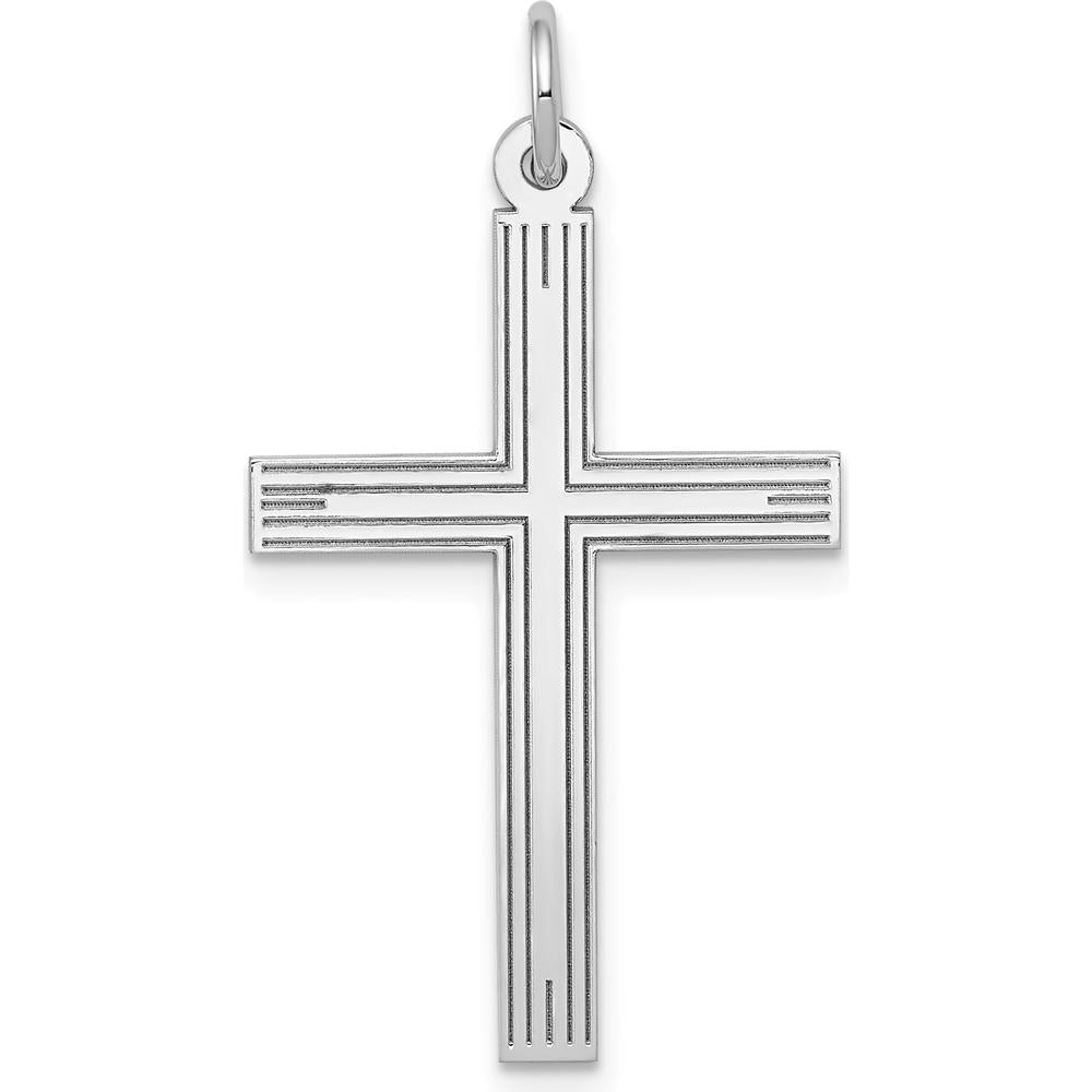 14K White Gold Laser Designed Cross Pendant with Rhodium Plating by Oro Pregiato