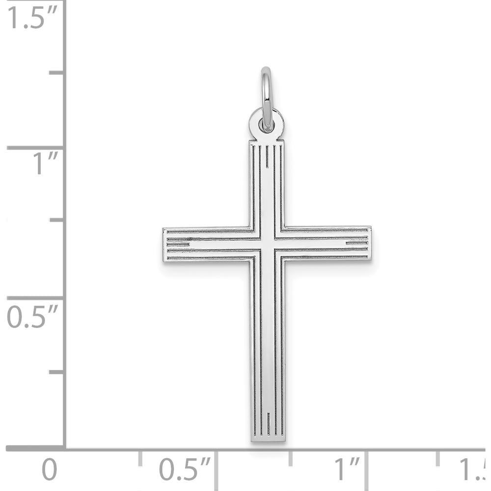 14K White Gold Laser Designed Cross Pendant with Rhodium Plating by Oro Pregiato