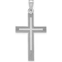 14K White Gold Laser Etched Cross Charm Pendant with Rhodium Plating - 37mm Length by Oro Pregiato