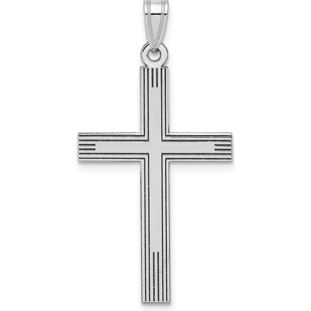 14K White Gold Laser Etched Cross Charm Pendant with Rhodium Plating - 37mm Length by Oro Pregiato