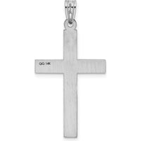 14K White Gold Laser Etched Cross Charm Pendant with Rhodium Plating - 37mm Length by Oro Pregiato