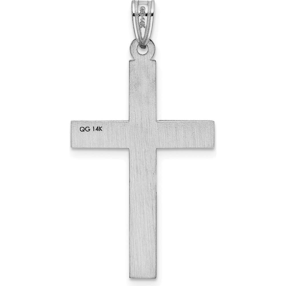 14K White Gold Laser Etched Cross Charm Pendant with Rhodium Plating - 37mm Length by Oro Pregiato