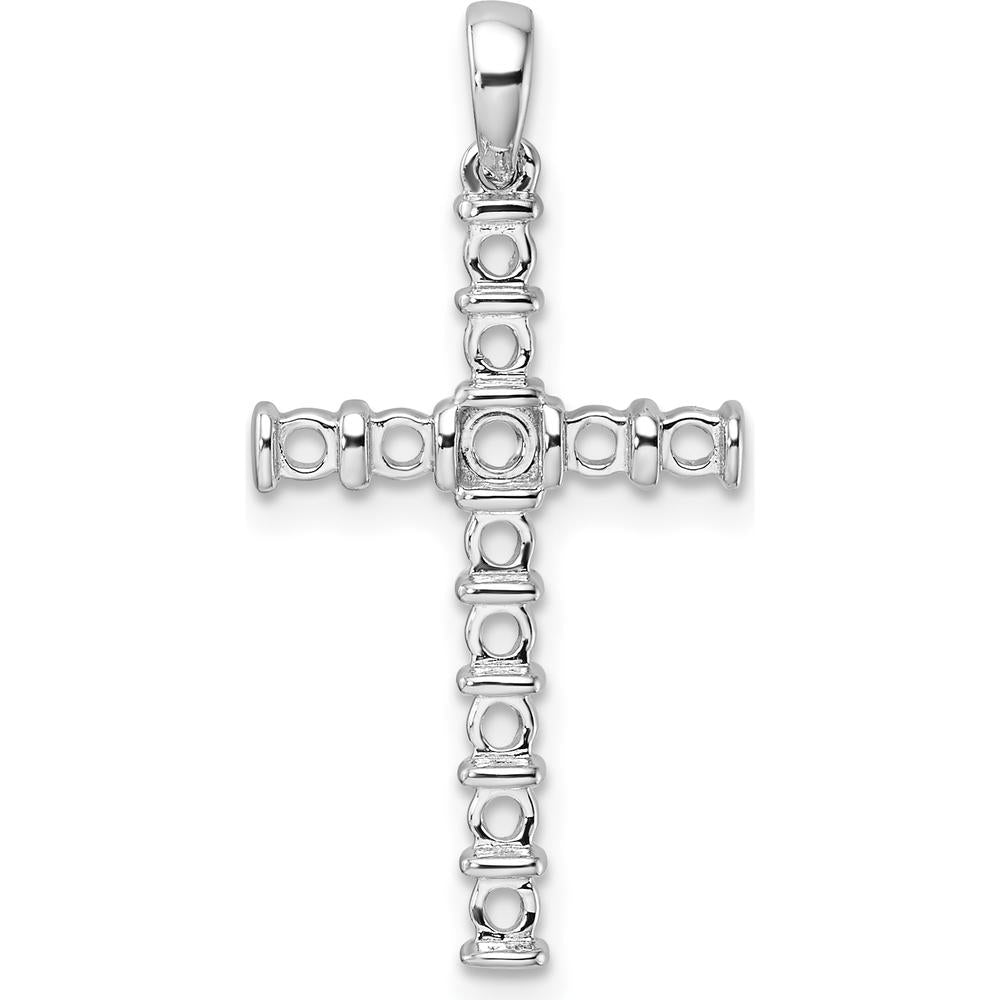 14K White Gold Latin Cross Pendant Mounting with Round Stone Center and Accents - 0.06 Carat Total Weight by Oro Pregiato