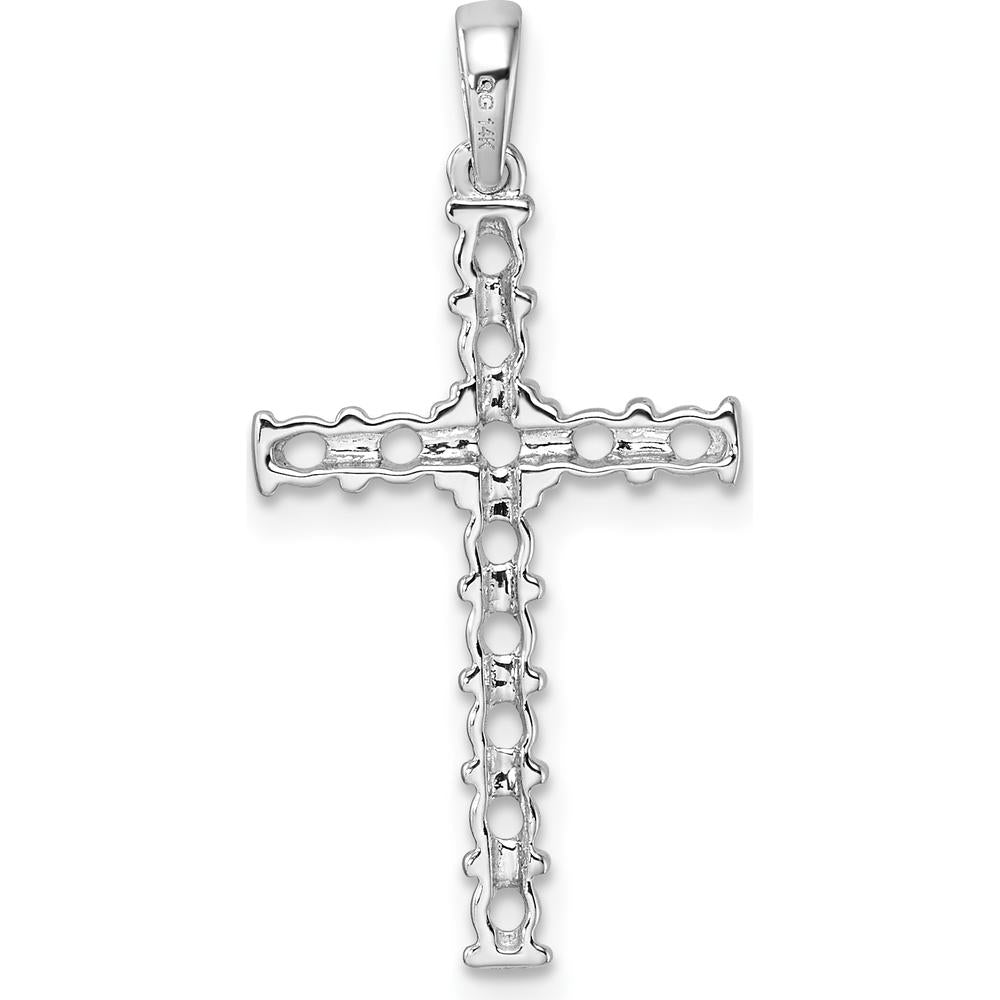 14K White Gold Latin Cross Pendant Mounting with Round Stone Center and Accents - 0.06 Carat Total Weight by Oro Pregiato