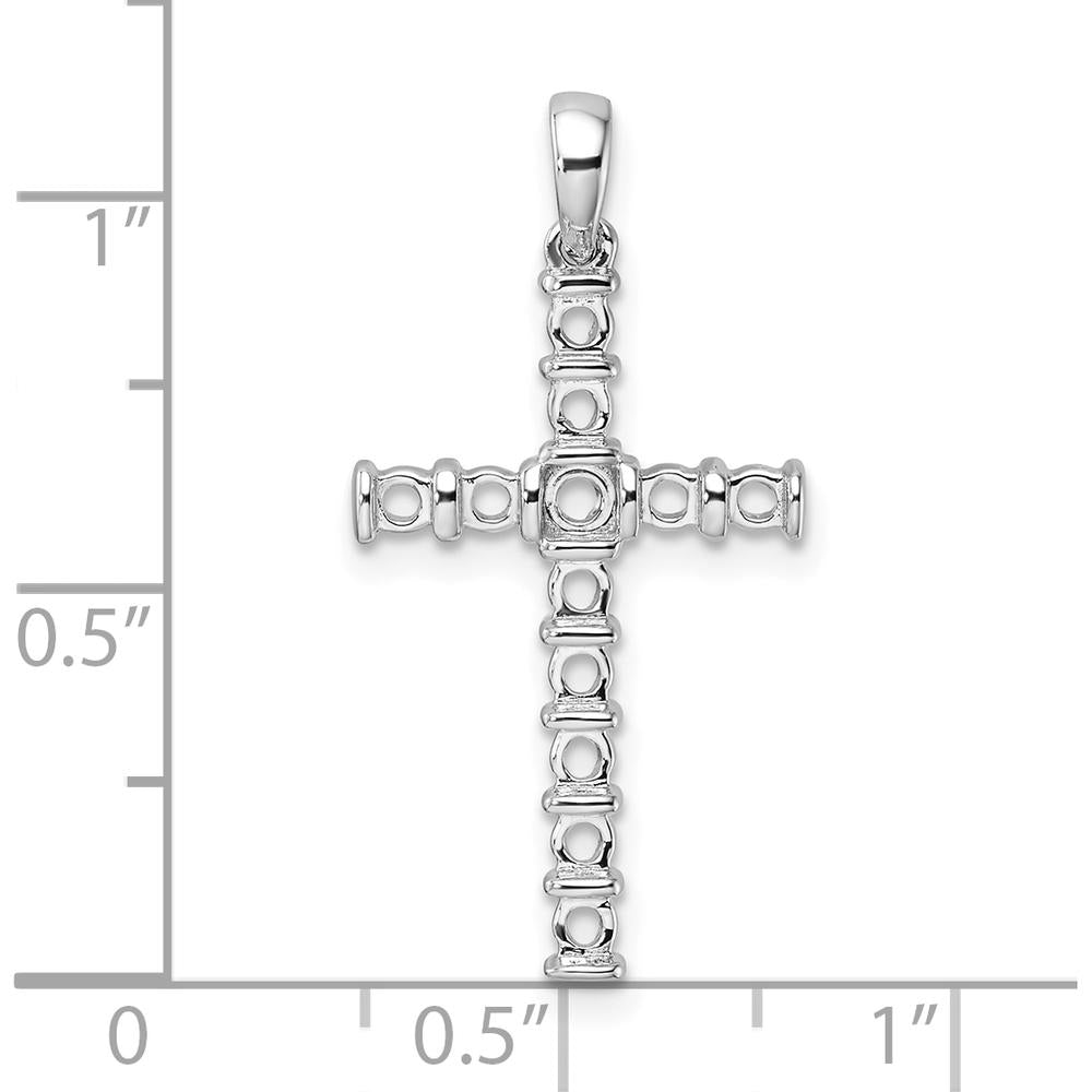 14K White Gold Latin Cross Pendant Mounting with Round Stone Center and Accents - 0.06 Carat Total Weight by Oro Pregiato