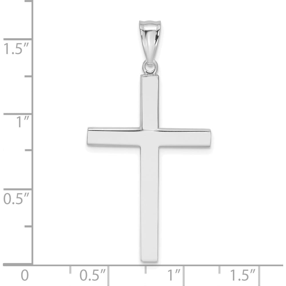 14K White Gold Latin Cross Pendant - Polished Finish with Rhodium Plating by Oro Pregiato
