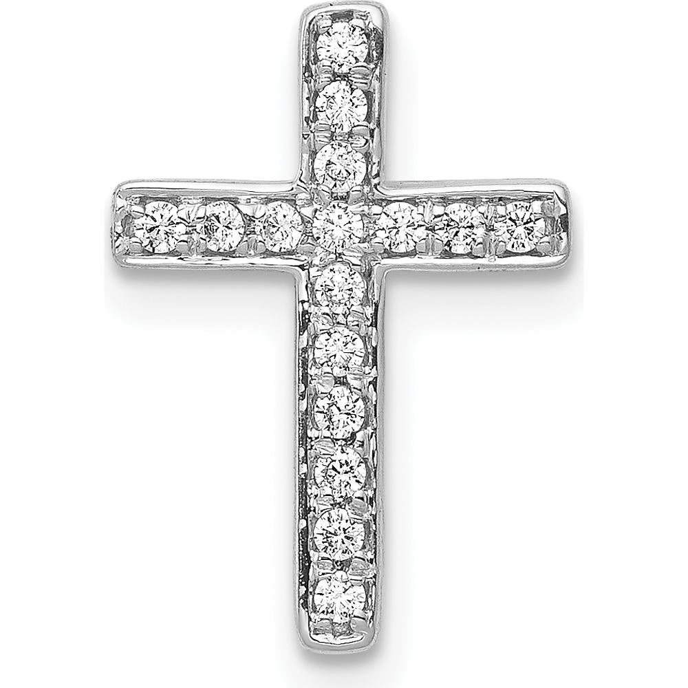 14K White Gold Latin Cross Pendant with 1/6 Carat Round Diamonds - 15mm by Monteluci Fine Jewelry