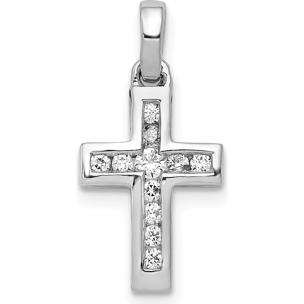 14K White Gold Latin Cross Pendant with Round Diamonds - 0.16 Carat Total Diamond Weight by Monteluci Fine Jewelry