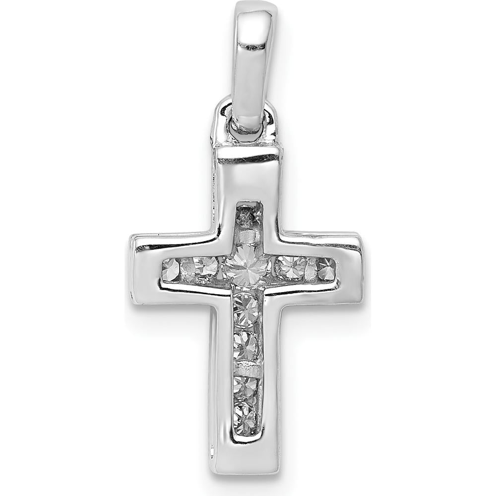 14K White Gold Latin Cross Pendant with Round Diamonds - 0.16 Carat Total Diamond Weight by Monteluci Fine Jewelry