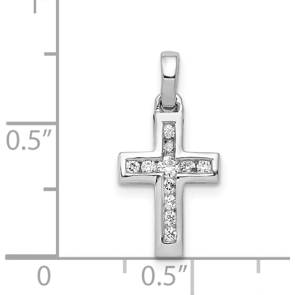 14K White Gold Latin Cross Pendant with Round Diamonds - 0.16 Carat Total Diamond Weight by Monteluci Fine Jewelry