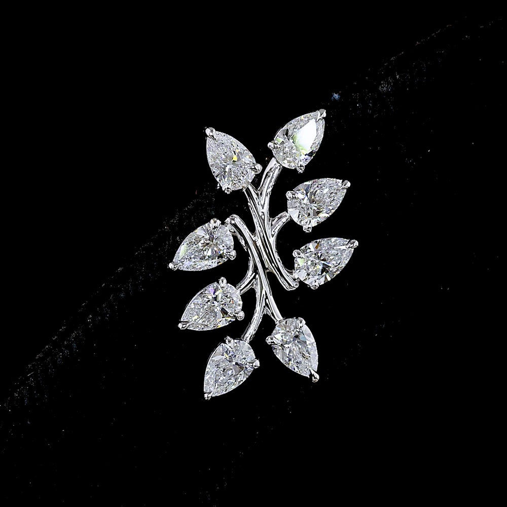 14K White Gold Leaf Cluster Earrings with Pear Shape Lab Diamonds - 2.63 Carat Total Diamond Weight - Covaloro Fine Jewelry