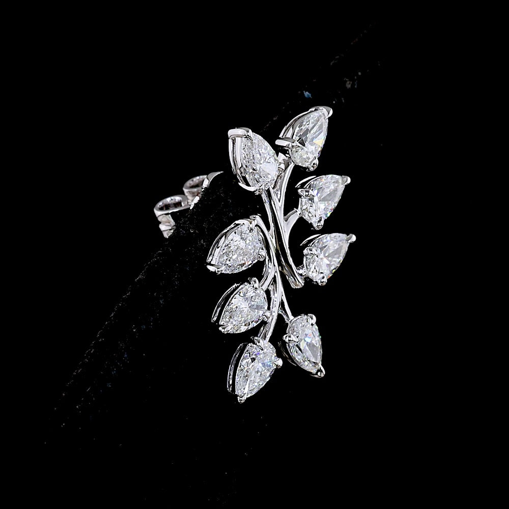 14K White Gold Leaf Cluster Earrings with Pear Shape Lab Diamonds - 2.63 Carat Total Diamond Weight - Covaloro Fine Jewelry