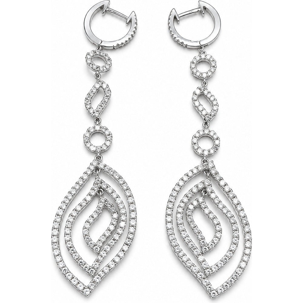 14K White Gold Leaf Design Dangle Earrings with Pavé Set Round Diamonds - 3.61 Carat Total Diamond Weight by Auriventus
