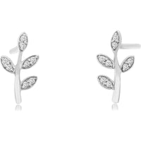 14K White Gold Leaf Design Diamond Stud Earrings - 0.07 Carats Total Diamond Weight