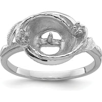 14K White Gold Leaf Motif Pearl & Diamond Ring Mounting for 7.5mm Center Stone by Monteluci Fine Jewelry