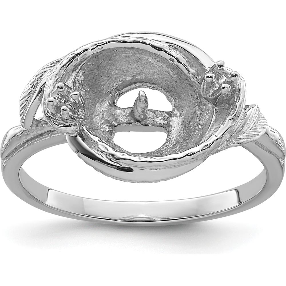 14K White Gold Leaf Motif Pearl & Diamond Ring Mounting for 7.5mm Center Stone by Monteluci Fine Jewelry