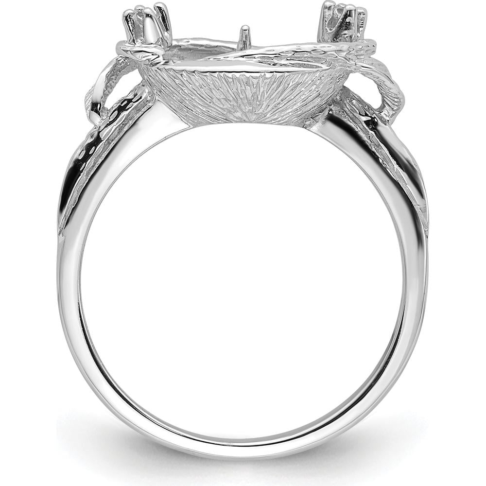 14K White Gold Leaf Motif Pearl & Diamond Ring Mounting for 7.5mm Center Stone by Monteluci Fine Jewelry