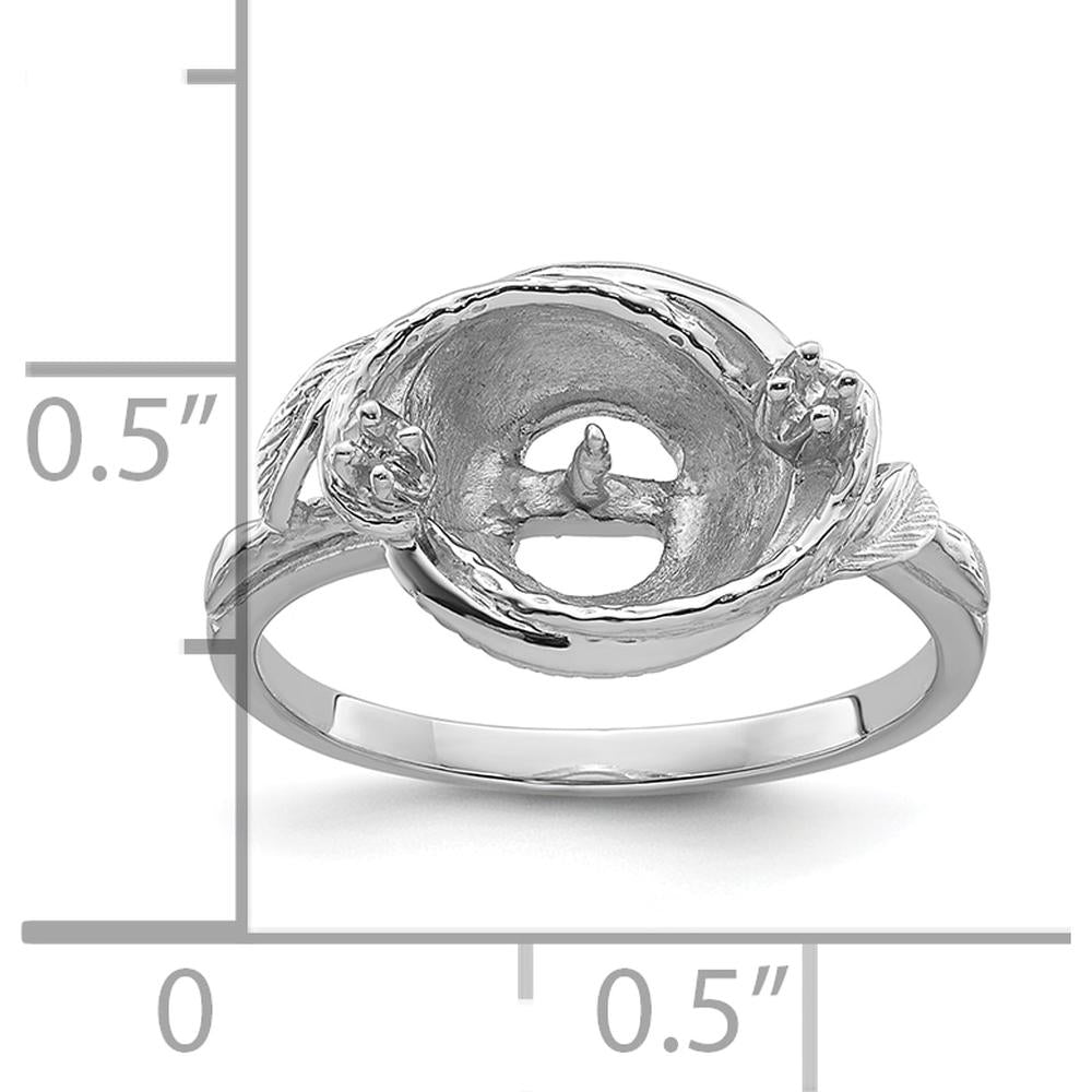 14K White Gold Leaf Motif Pearl & Diamond Ring Mounting for 7.5mm Center Stone by Monteluci Fine Jewelry