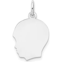 14K White Gold Left-Facing Boy Charm Pendant - Engravable, Polished Finish by Oro Pregiato