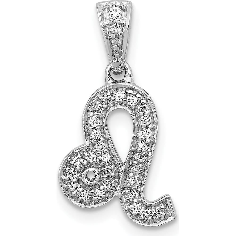 14K White Gold Leo Zodiac Pendant with Round Cut Diamonds - 0.028 Carat Total Diamond Weight by Monteluci Fine Jewelry