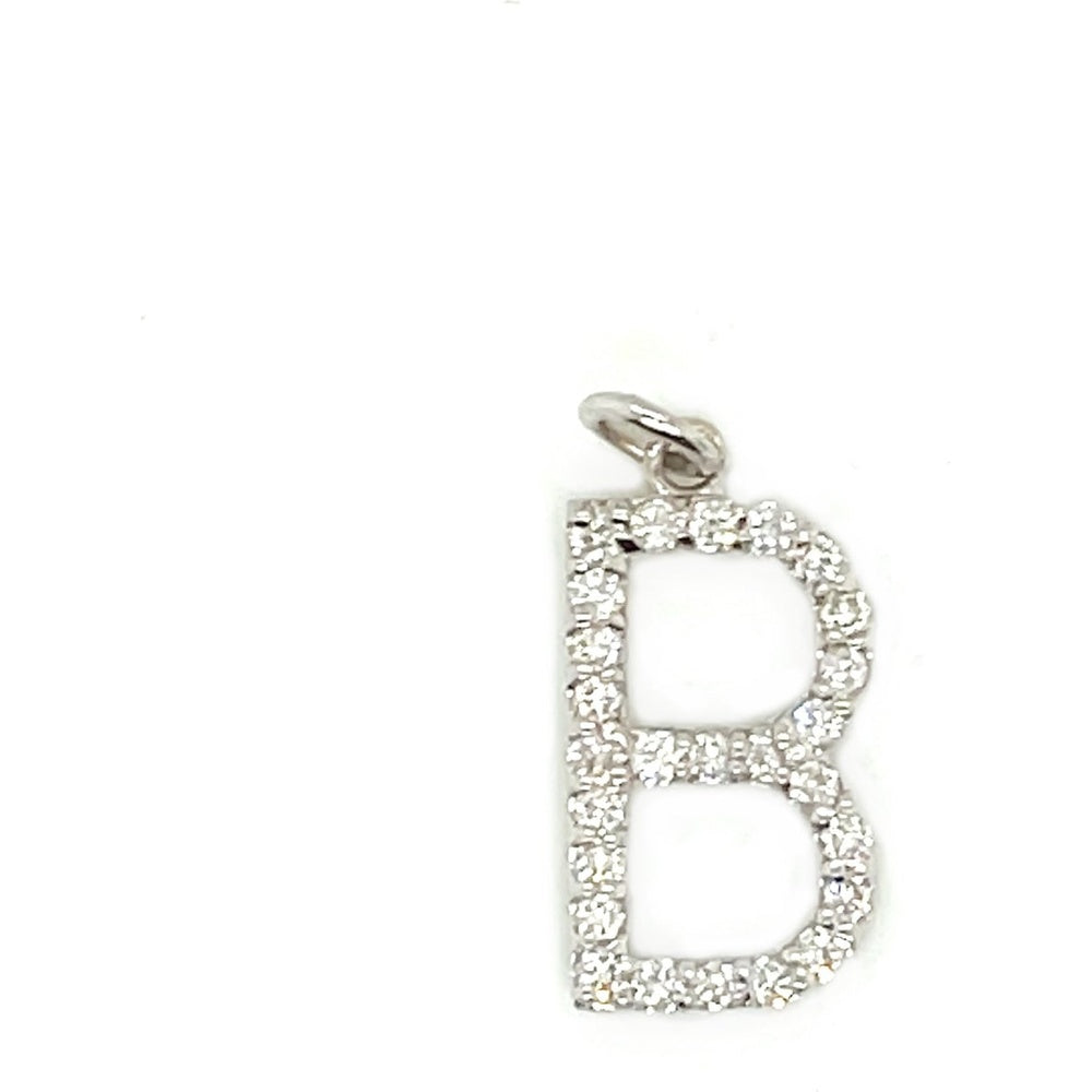 14K White Gold Letter B Pendant with Prong-Set Round Diamonds - 0.27 Carat Total Diamond Weight by Auriventus