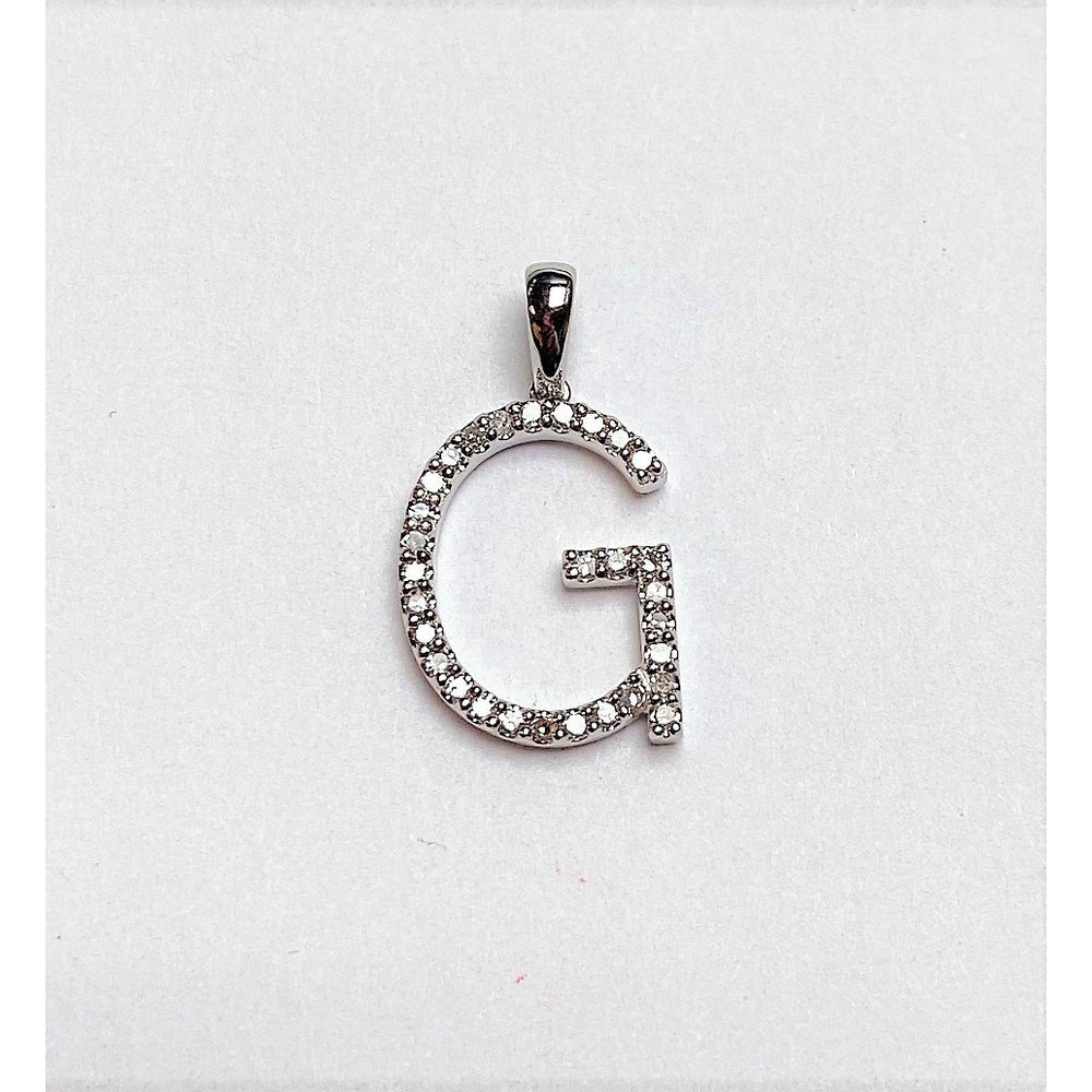 14K White Gold Letter G Pendant with Prong Set Round Diamonds - 0.14 Carat Total Diamond Weight by Auriventus
