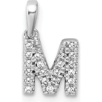 14K White Gold Letter M Pendant with Pave-Set Round Diamonds - Rhodium Finish by Oro Pregiato