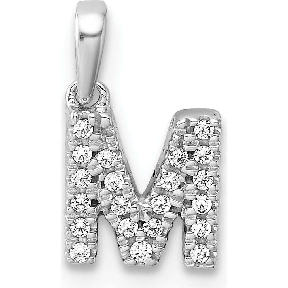 14K White Gold Letter M Pendant with Pave-Set Round Diamonds - Rhodium Finish by Oro Pregiato