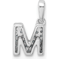 14K White Gold Letter M Pendant with Pave-Set Round Diamonds - Rhodium Finish by Oro Pregiato