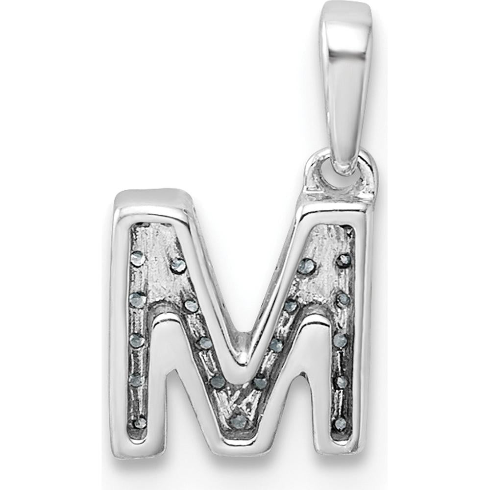 14K White Gold Letter M Pendant with Pave-Set Round Diamonds - Rhodium Finish by Oro Pregiato