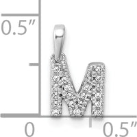 14K White Gold Letter M Pendant with Pave-Set Round Diamonds - Rhodium Finish by Oro Pregiato