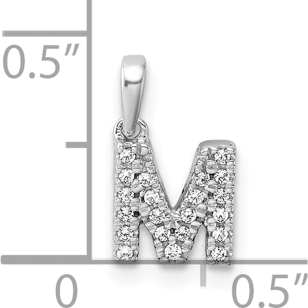 14K White Gold Letter M Pendant with Pave-Set Round Diamonds - Rhodium Finish by Oro Pregiato