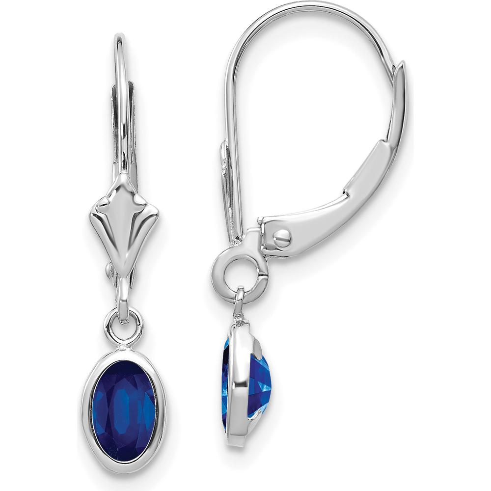 14K White Gold Leverback Drop Earrings with 6x4mm Oval Natural Blue Sapphires - 0.68 Carat Total Gem Weight by Oro Pregiato
