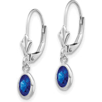 14K White Gold Leverback Drop Earrings with 6x4mm Oval Natural Blue Sapphires - 0.68 Carat Total Gem Weight by Oro Pregiato